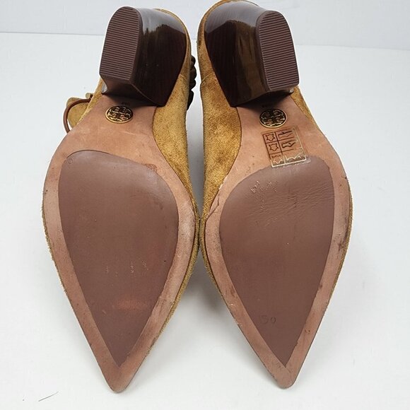 Tory Burch Lila Bow Scrunch Booties Brown Suede, Women's 5M - Picture 7 of 9
